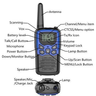 Téléphone mobile à longue portée de 3 à 5 km PMR/FRS/GMRS avec walkie-talkie et 10 sons d'appel