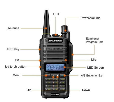 Radio mobile numérique 10W Puissance de sortie Communicateur walkie-talkie imperméable à l'eau IP67