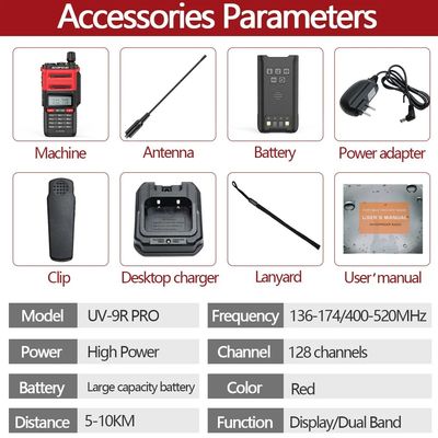128 canaux Baofeng UV-9r PRO IP68 Walkie Talkie pour la communication à longue distance en 2024