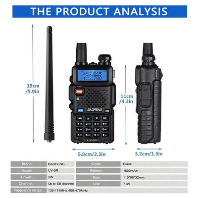 128 canaux Baofeng UV-5R Walkie-Talkie résistant à l'eau 5-10KM portée VHF UHF fréquence